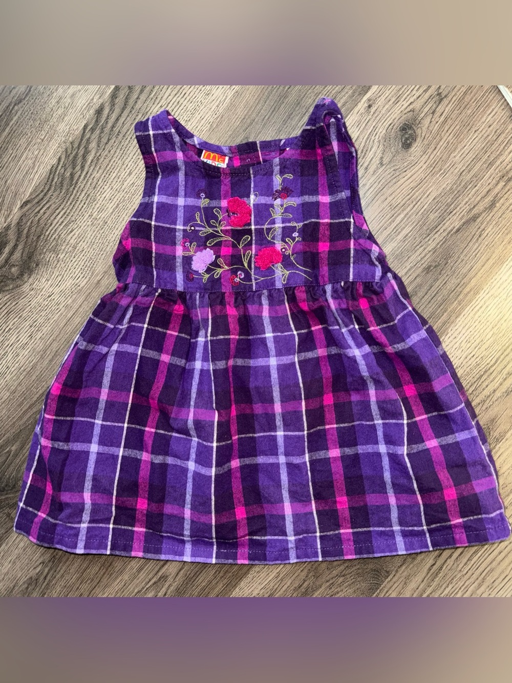 Vintage McDonald's Kids Purple Plaid Dress with Pink Florals